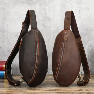 Men Crazy Horse Leather Crossbody Sling Bags Genuine Leather Shoulder Bag Travel Daypack Chest Bag Leather
