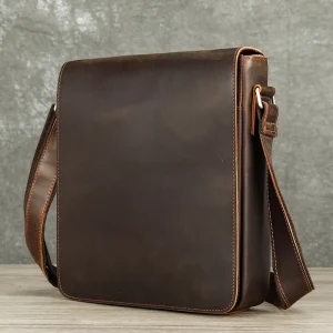 Men Crazy Horse Leather Messenger Satchel Bag Large Capacity Leather Shoulder Bag Genuine Leather Crossbody Bag