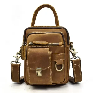 Men Custom New Design Crazy Horse Leather Small Shoulder Bag Mini Waist Bag