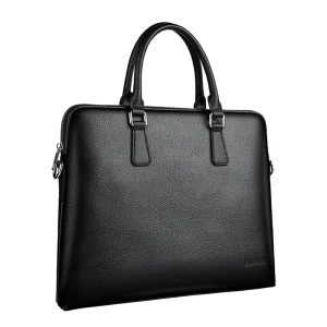 Men Double Zipper Briefcase Shoulder Handbag