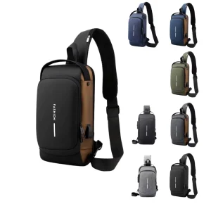 Men Fashion Oxford Waterproof Chest Shoulder Motorcycle Sling Bag with Lock Custom Logo USB Anti-Theft Crossbody