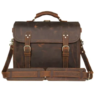 Men Genuine Leather Briefcase Large Cow Leather Backpack Tote Shoulder Bag Crazy Horse Leather Business Bag