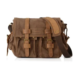 Men Genuine Leather Messenger Bag Shoulder Canvas Messenger Bag Man Postman Bag