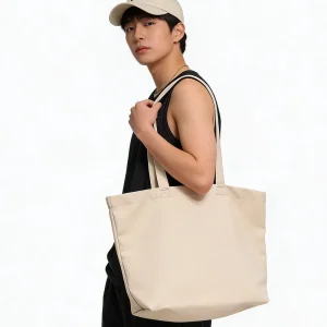 Men Heavy Duty Cotton Canvas Tote Bag with Customized Print Handle Medium Cotton Shopping Bag