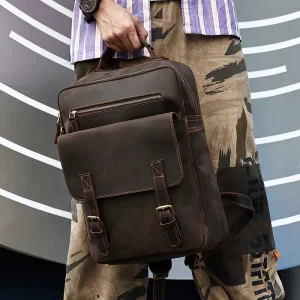 Men Leather Backpack Large Capacity Business Travel Backpack 15.7 Inch Laptop Bag OEM ODM Genuine Leather Backpack