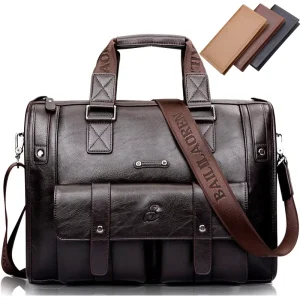 Men Leather Black Briefcase Business Handbag Messenger Bag Vintage Shoulder Bag Large Laptop Travel Bag