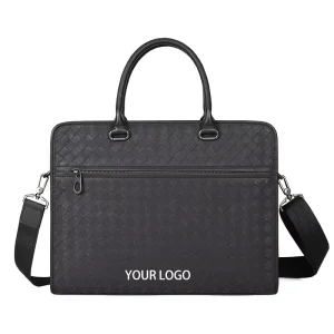 Men Luxury Handheld Woven Briefcase Business Computer Bags Oil Wax Leather Compliant Handbags