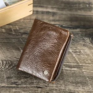 Men Oil Wax Genuine Leather RFID Wallet Short Male Purse Detachable Coin Zipper Pocket Wallets RFID for Men