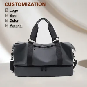 Men Outdoor Sports Fitness Travel Waterproof Black Grey Gym Hand Bag With Shoe Compartment