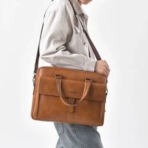 Men PU Leather Briefcase Business Laptop Bag Custom Logo Men Lawyer Handbags Crossbody Single Shoulder Messenger Bag