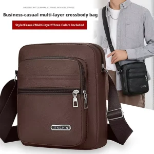 Men PU Leather Crossbody Bag Multi Pocket Business Casual Shoulder Messenger Bag Daily Travel Sling Bag
