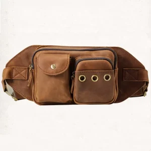 Men Premium Leather Waist Bag Crazy Horse Leather Waist Pack Vintage Genuine Leather Crossbody Bag Fanny Pack Waist Bag