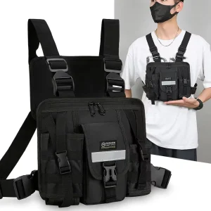 Men Sac Double Strap Design Shoulder Chest Bag Waist Pack Men’s Chest Pack Hip Hop Streetwear Tactical Vest Bag for Men