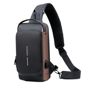 Men Shoulder Bag Waterproof Chest Motorcycle Bike Sling Bag with Lock Custom Logo USB Anti-Theft Crossbody Bag