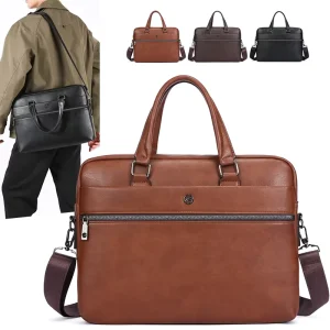 Men Simple Soft Crossbody Briefcase Zipper Closure Practical Commuting Large-capacity Durable Stowable Laptop Bag