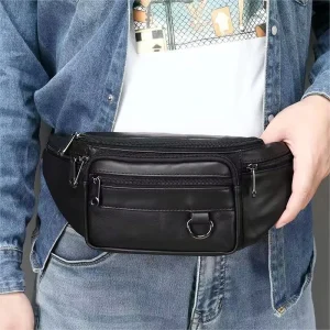 Men Sling Shoulder Daypack Genuine Leather Chest Bag Waist Pack Leather Fanny Pack Waist Bag For Men
