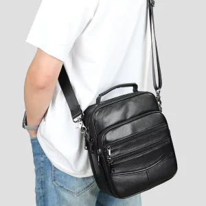 Men Top Handle Handbag Genuine Leather Crossbody Bag Shoulder Satchel Bag Leather Messenger Side Bag