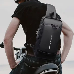 Men Trending Shoulder Bag Waterproof Chest Motorcycle Bike Sling Bag with Lock Custom Logo USB Anti-Theft Crossbody Bag