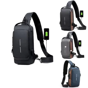 Men Trending Shoulder Bag Waterproof Chest Motorcycle Bike Sling Bag with Password Lock Custom Logo USB Anti Theft Crossbody Bag