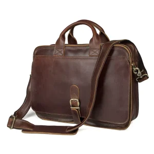 Men Vintage Leather Casual Shoulder Bag Handmade Business Bag 15″ Laptop Crazy Horse Leather Briefcase