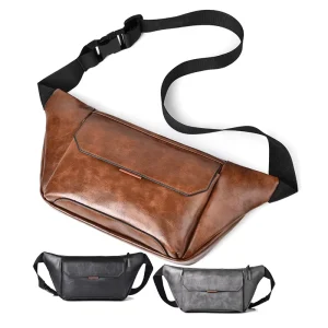Men Waist Bag Fanny PU Leather Pack Crossbody Shoulder Daypack Sling Bag Men Chest Bag