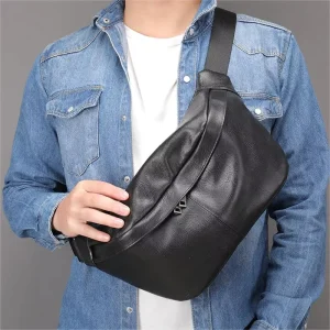 Men Waist Bag Fanny Pack Crossbody Shoulder Daypack Leather Sling Bag Genuine Leather Chest Bag