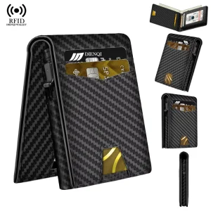 Men Wallets Money Bag RFID Credit Card Holder Money Clip Carbon Black Slim Male Purse Pop up Wallet for Me