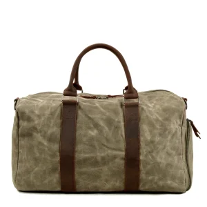 Men Women’s Wax Canvas Leather Travel Bag Holdall Waterproof Outdoor Trip Duffle with Zipper Closure Gift for Outdoor Adventures