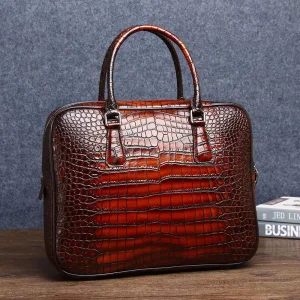 Men’s 14 Inch Cowhide Crocodile Pattern Laptop Briefcase High Quality Luxury Business Leather Bag