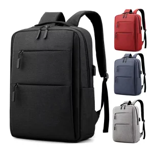 Men’s 15.6 Inch Waterproof Wear Resistant Laptop Backpack Zipper Custom Logo Business School Travel Bag USB Port Polyester