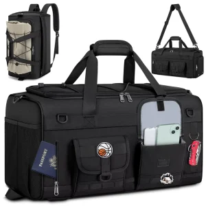 Men’s 45L Large Capacity Gym Sports Travel Bag Waterproof Tactical Backpack with Separate Shoe Compartment and Wet Dry Pocket