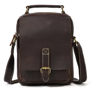 Men’s 9.7″ Crazy Horse Leather Shoulder Bag Vintage Genuine Leather Messenger Bag Cow Leather Crossbody Bag