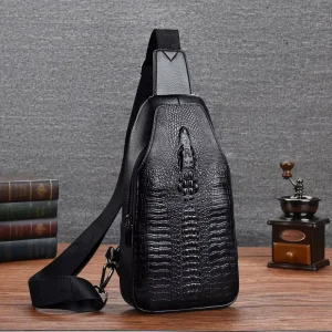 Men’s Alligator Print Leather Sling Bag Backpack Casual Chest Bag with Custom Logo PU Material