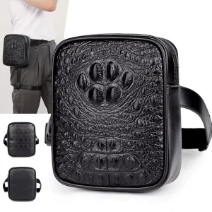 Men’s Alligator Skin Pattern Waterproof Shoulder Bag Fashionable Business PU Crossbody Polyester Zipper Small Size
