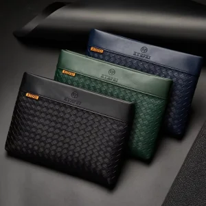 Men’s And Women’s Business Commute Envelope Clutch File Bag Woven Design PU Material Polyester Lining Waterproof