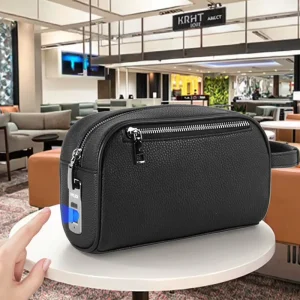 Men’s Anti Theft Clutch Bag Wear Resistant Fingerprint Lock PU Material with Zipper Closure