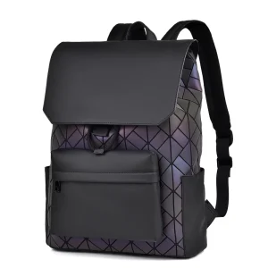 Men’s Anti Theft Leather Laptop Backpack Waterproof Polyester Business Casual Computer Bag for Travel School Outdoor