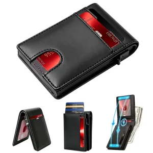 Men’s Anti Theft Metallic RFID Blocking Credit Card Holder Wallet with ID Slot Automatic pop up Case Slim Bifold Smart Wallets