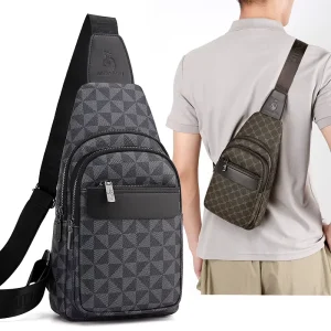 Men’s Anti Theft PU Leather Zipper Chest Bag Custom Fashion Style Crossbody Shoulder Bag Summer Outdoor Sports Waterproof Large