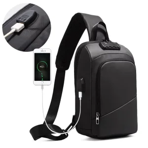 Men’s Anti Theft Shoulder Sling Bag Waterproof Crossbody Chest Bags USB Charging Messenger Bag With Lock