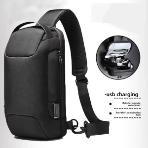 Men’s Anti theft Waterproof USB Charging Backpack with Password Lock Chest Bag Crossbody Motorcycle & Cycling Bag