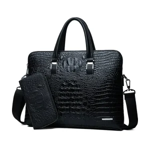 Men’s Bag Crocodile Pattern Double Pull Handbag Men’s Business Briefcase Fashion Diagonal Shoulder Computer Bag
