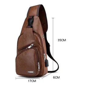 Men’s Bag Usb Charging Europe and the United States Pu Chest Bag Simple Men Casual Trend Shoulder Bag Outdoor Sports