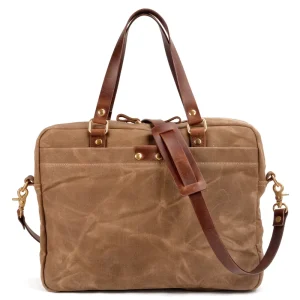 Men’s Bag Wax Canvas and Leather Handbag Business Briefcase 15.6 Inch Computer File Bag