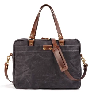 Men’s Bags Waxed Canvas Spell Leather Handbag Business Briefcase 16 Inch Computer File Bag