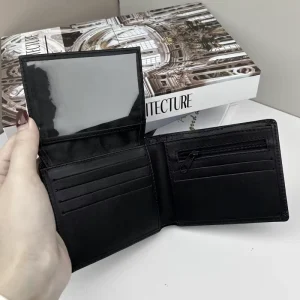 Men’s Bifold Leather Wallet with Multi Card Position Zipper Change Bag Short Business Design with Custom Logo
