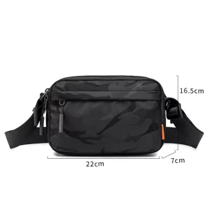 Men’s Black Camo PU Logo Waterproof Nylon Chest Sling Bag Single Shoulder Crossbody Mobile Phones Fashion Style Daily Use