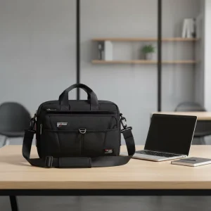 Men’s Black Fashion Polyester Waterproof Shoulder Tote Bag Zippered Compartments Multi Compartment Organization