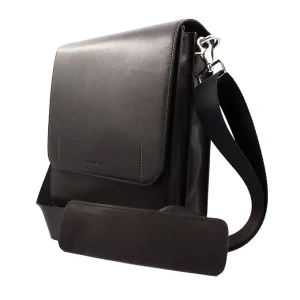 Men’s Black Genuine Leather Messenger Bag Business Crossbody Shoulder Bag for Daily Office Use