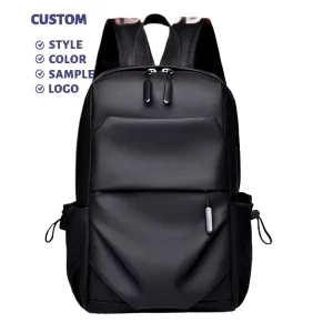 Men’s Black Leather Film Small Backpack Winter Waterproof Zipper Closure 20L Capacity Casual Minimalist Design